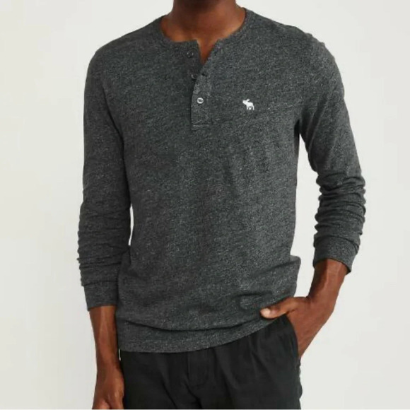 Abercrombie & Fitch Mens Henley Medium Muscle Long Sleeve Thermal Shirt in Gray - Picture 1 of 6